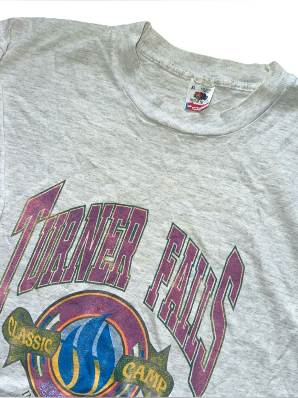 Vtg 90s Single Stitch Tee XL Fruit Of Loom Made In USA Turner Falls Oklahoma